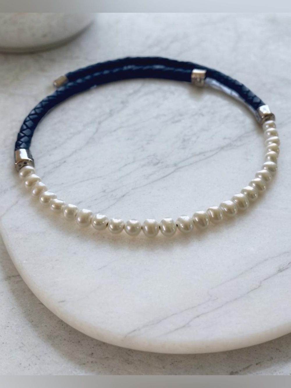 Silpada Vintage Pearl and Black Leather Braided Choker Necklace N 1066  2004